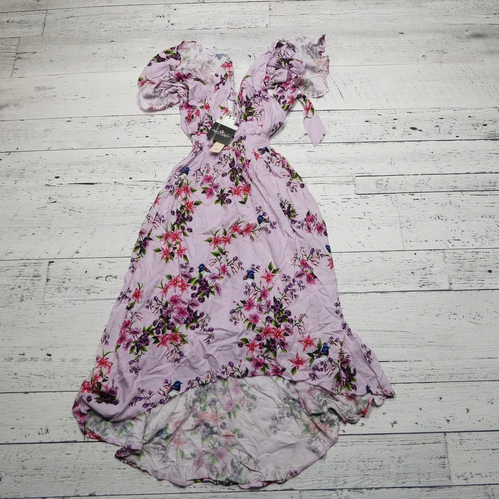 Nanette Lepore Swim Dress Womens M Purple Victorian Floral Hi-Low Ladylike‎ NWT